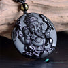 TCC™ Natural Hand Carved Black Obsidian Ganesha Pendant